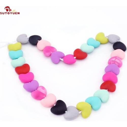 Sutoyuen BPA Free 10pc Silicone Beads Heart Shape DIY Teething Jewelry Toy Safe Soothe Pacifier Chain Baby Teether Beads