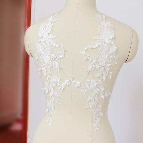 2Pieces/1Pair 38cm*14cm Lace Wedding Dress Applique DIY Bridal Headdress Ivory White Lace Collar Lace Fabric Patch RS1296