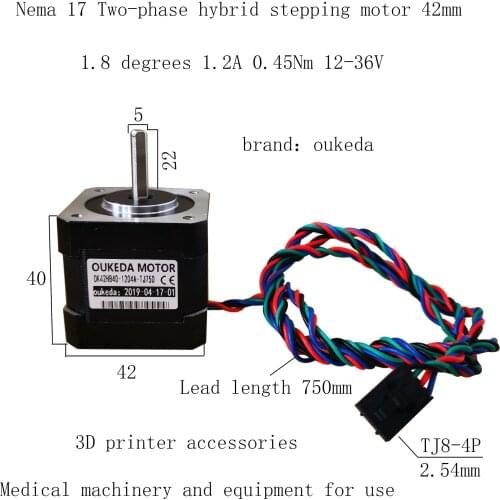 42 Stepping Motor 1.2A 0.45Nm 12V 3D Printer Motor 1.8 Degrees Nema17 Motor