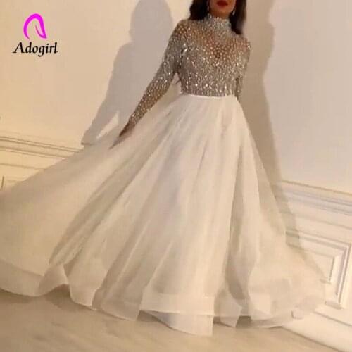 Sparkly Women Mesh Dress Sheer A Line Long Maxi Dress Mock Neck Elegant Evening Party Dress Slim White Organza Vestidos Outfits