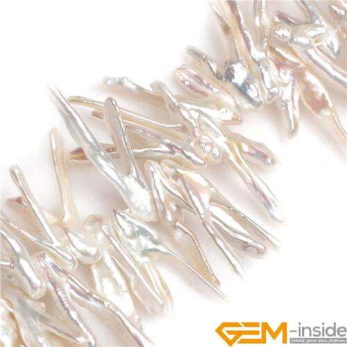Big Large V Shape Top Drilled White Stick Point Biwa Natural Freshwater Cultured Pearls Beads for Jewelry Making Strand 15 Inch