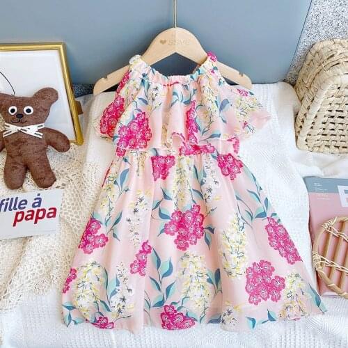 Girls Princess Print Dresses Summer Casual Flower Kids Clothes Sweet Baby Clothing Costume Children Party Fancy 3-8 Y