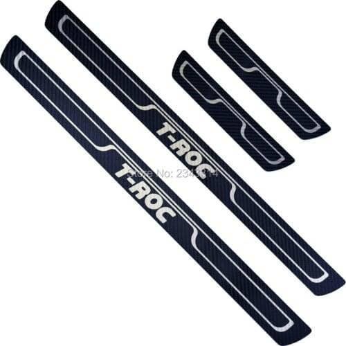 For 2017-2019 2020 Volkswagen/VW T-ROC TROC Carbon Stainless Door Sill Kick Scuff Plate Protector Trim Cover Pedal Car Accessory