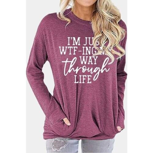 Letter Print T-shirt Long Sleeve Pocket Tops Tee Shirts Women Clothes 2021 O-neck Soft T Shirt Casual Loose Female Top Oversize