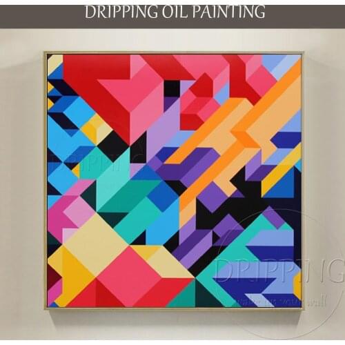 Gifted Artist Hand-painted Geometric Wall Painting Beautiful Colors Abstract Geometric Painting Modern Geometric Oil Painting
