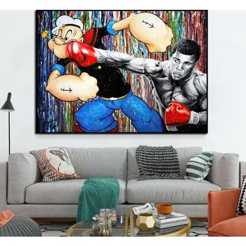 Cartoon Street Graffiti Boxer Boy Oil Painting on Canvas Wall Art Posters Prints Wall Picture for Living Room Home Decor Cuadros