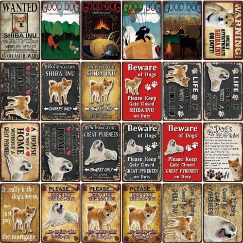 [ Kelly66 ] Pets Warning Dogs Rules Shiba Inu And Great Pyrenees Metal Sign Home Decor Bar Wall Art Painting 20*30 CM Size DG-34