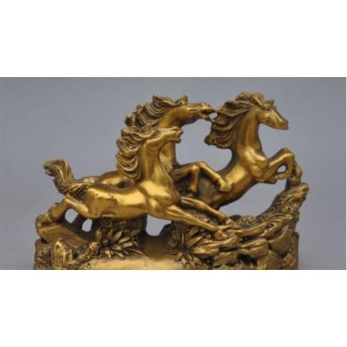6"chines copper brass fengshui 3 Gallop Horse Success Auspicious lucky statue