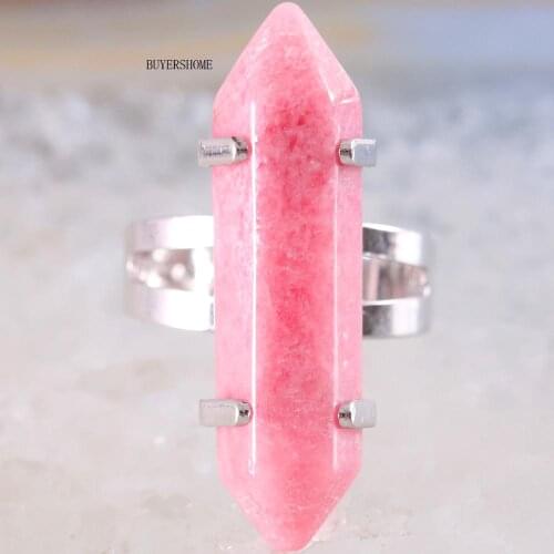Ring Handmade Jewelry For Women Gift Natural Stone Hexagonal Bead Pink Rhodonite Finger Ring Adjustable 1Pcs Z070