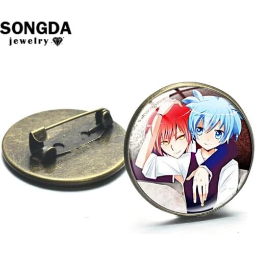 SONGDA Hot! Assassination Classroom Brooches for Anime Fans Gift Cartoon Photo Glass Cabochon Lapel Pin Button Decorated Badges