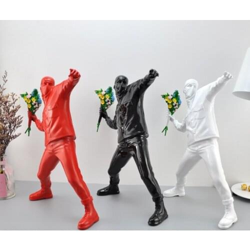 BEST SELLER RED BANKSY FLOWER BOMBER SCULPTURE STATUE ENGLAND STREET ART BOMBER FIGURE COLLECTIBLE ART TOY