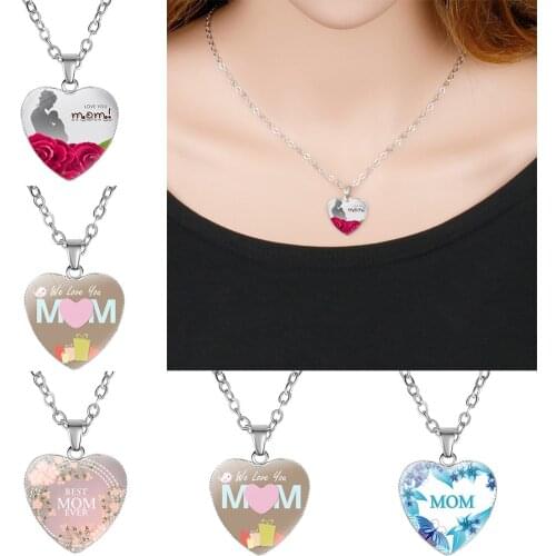 Love Heart Mom Pendant Necklace Women Chain Necklaces Jewelry Mothers Day Gifts For Mom Birthday Gifts Mommy