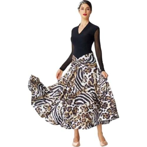 M-2017 Leopard V-neck ballroom dance practice dress party waltz smooth dance dress women standard ballroom dance dress for sale