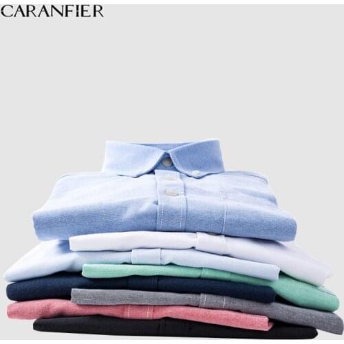 CARANFIER 8PCS Mens Dress Shirt Oxford Leisure Long Sleeve Pure Slim Fit Top Qualtity Cotton Blouse Fashion Classic Shirt Camisa