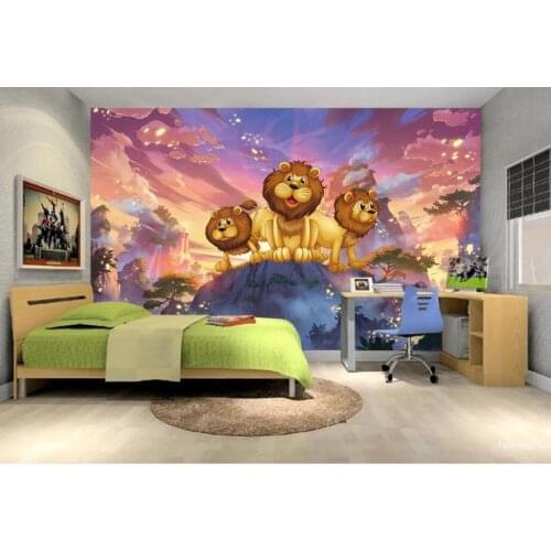 3d wall murals wallpaper for Childrens room Cartoon lion mountain forest background home decor photo wallpaper for walls 3 d