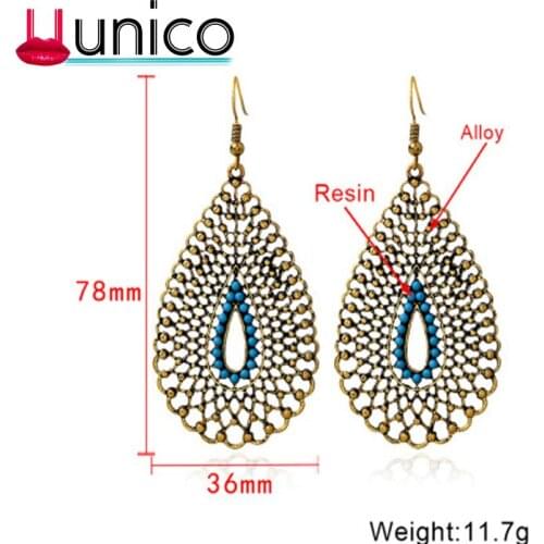 Unico 2018 New Vintage Hollow Resin Earrings For Women Luxury Jewelry Classic Water Drop Earrings