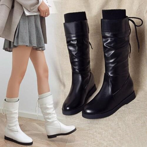 Shoes Black Pink White Winter Warm Plush Knee High Boots Women Comfy Flat Heel Snow Boots Slip on Platform Woman Long Boots 2021
