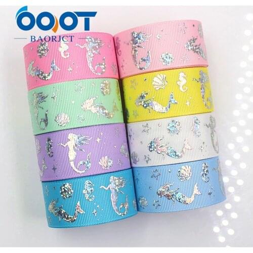 OOOT BAORJCT G-18609-437 25 mm 10 yards laser Silver Cartoon love Printed grosgrain ribbon DIY headdress wedding gift wrap