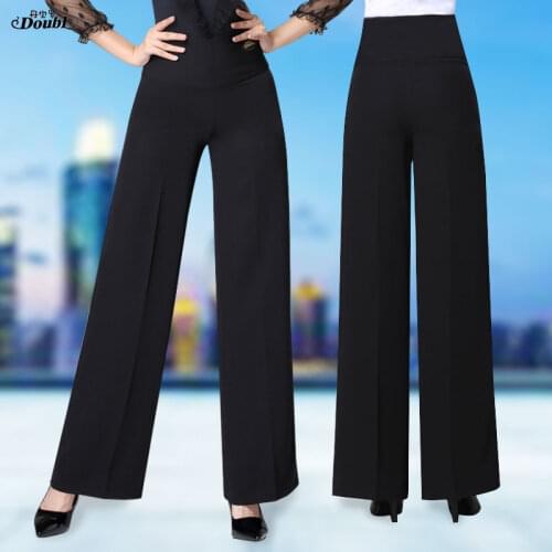 DOUBL Wholesale High Waist Latin Dance Pants Modern Womens Ballroom Pants Clothing Adult Long Pants Wear Costume Trousers Black
