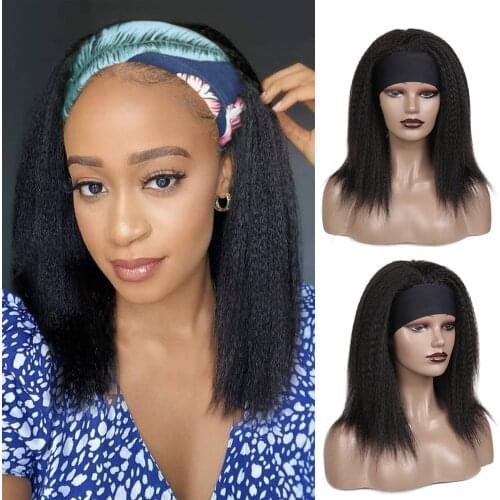 Headband Wig Long Kinky Straight Wig For Black Women Afro Hair 20 Inch Synthetic Wigs Brown Heat Resistant Hair Expo City