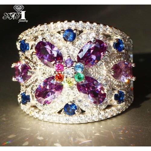 YaYI Jewelry Fashion Princess Cut 6.4 CT Purple Zircon Silver Color Engagement Rings wedding Rings Party Rings