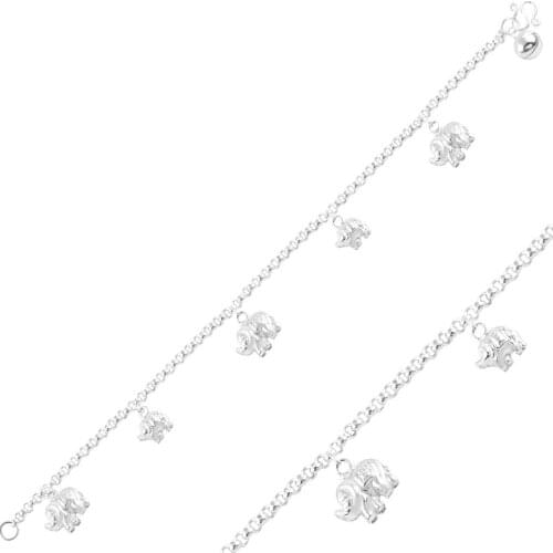 Silver 925 Sterling Dangle Elephant & Zilli Ball Sterling Bracelet