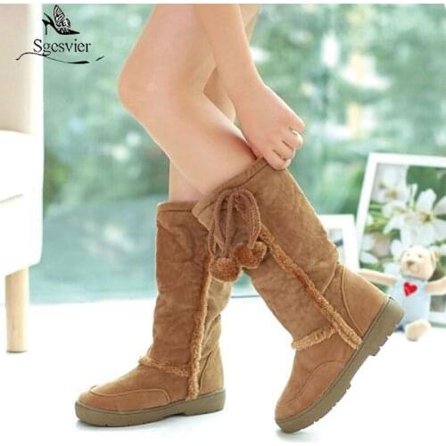 Sgesvier New Snow Boots Russia Warm Large Size 34-43 Women Boots High Quality Thick Snow Winter Shoes Woman Middle Boots