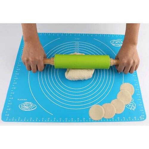 Wooden Handle Silicone Rolling Pin Kitchen Cooking Baking Tool Rotatable Non-Stick Kitchen Rollers Pastry Tools