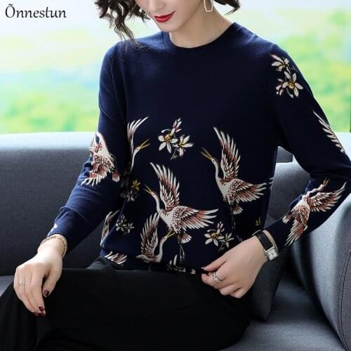 Print Sweater Autumn Spring Fashion Women Clothing Pullover Pull Femme Long Sleeve Elasticity Elegant Sweater For Women