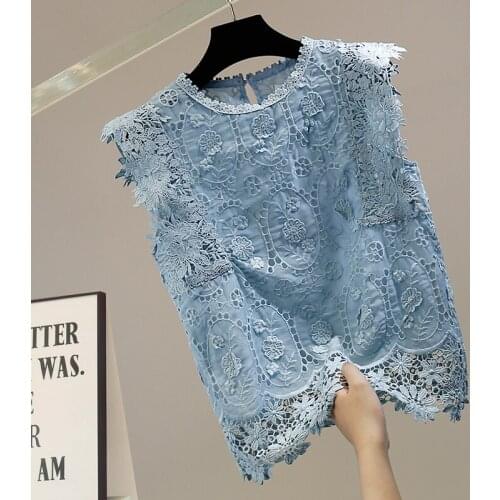Crochet Hollow Lace Shirt for Woman Pullover Sleeveless Top Fashion Design Temperament Slimming Ladies Blusas
