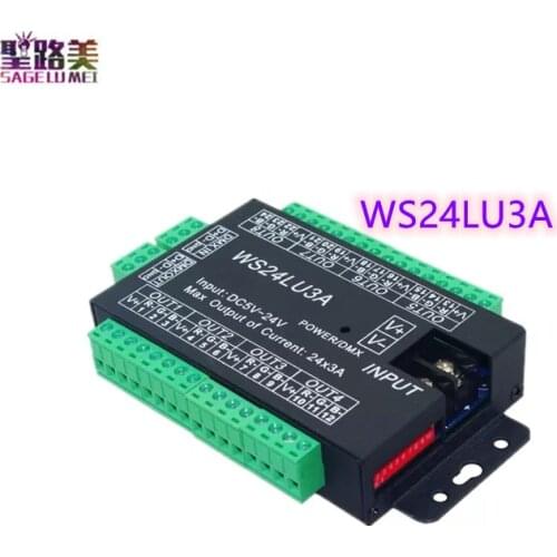 WS24LU3A 24x3A WS24LULED DC5-24V 24CH DMX Controller 24 Channel DMX 512 Decoder RGB Controller for RGB LED Strip Module Lights