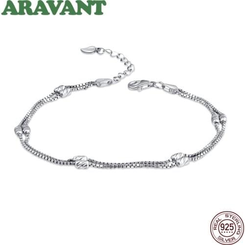 925 Sterling Silver Double Layers Bead Bracelets Chains Women Tennis Bracelet Silver Jewelry