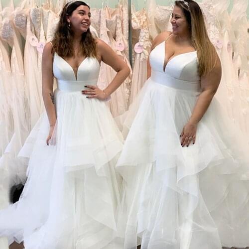 Sexy Deep V-Neck Wedding Dress 2021 Spaghetti Strap Tulle Large Custom Made Vestido De Noiva X Backless Court Train For Female