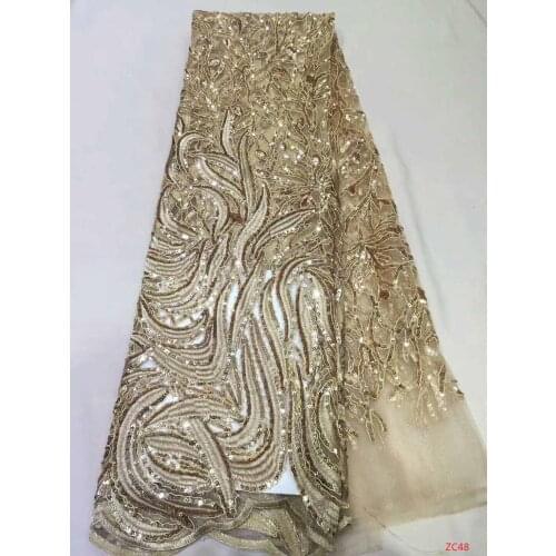 Gold lace dentelle.sequin fabric african lace fabric French Lace Fabric Nigeria Net Lace For Wedding ZC48