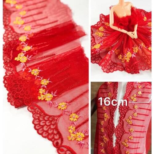 2 Meters Red Mesh Fabric Floral Lace Trim Embroidery Embellishment Sewing Crafts Cloth Dress Decor Clothing Accessory