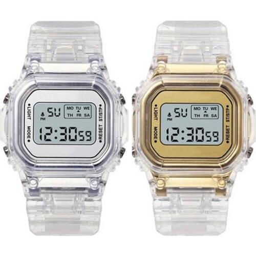 2020 Net Red Explosion Sports Transparent Small Square Ins Electronic Watch Female Student Waterproof Led Watch