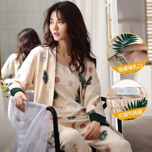 3 Pcs/Set Maternity Pajamas Pregnancy Clothes Nursing Sleepwear Fashion Gold Velvet Breastfeeding Pajamas Maternity Clothes