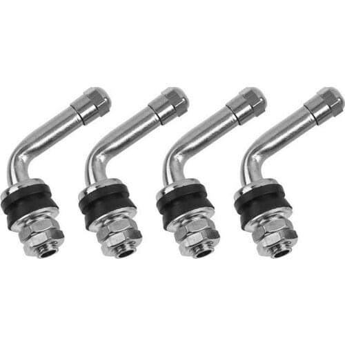 4pcs 90 Degrees Angle Chrome Plated Metal Tire Valve Stems Bolt In Tubeless