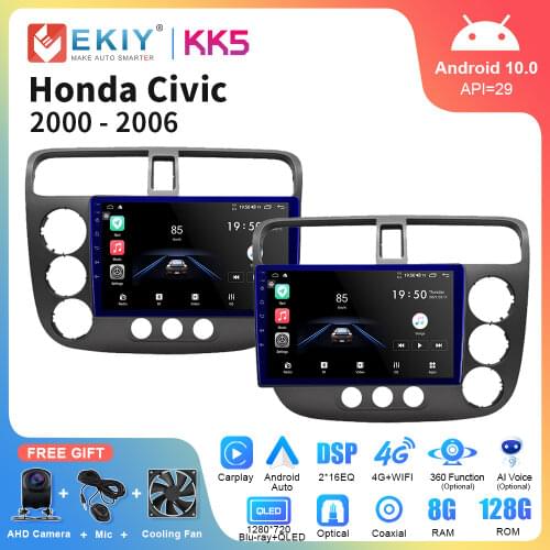 EKIY QLED 1280*720P DSP Android 10 Car Radio For Honda Civic 7 2000-2006 GPS Navigation Multimedia Autoradio Player BT Head Unit