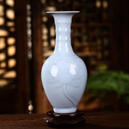 Jingdezhen Ceramic Decoration Celadon Vase Chinese Living Room Home DecorationAncient Frame Porcelain Vase