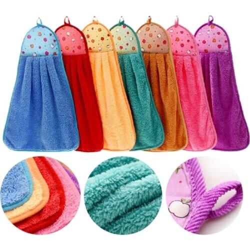 1pcs Hand Towel Plush Nursery Hanging Kitchen Bathroom Thick Soft Cloth Wipe Towel Cotton Non-oil-Stick Dish Washing Quick-dry