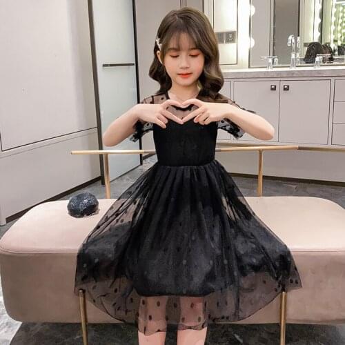 New Summer Dresses for Girls Dot Mesh Dress for Girl O Neck Children Party Dress Casual Style Baby Girl Costume 4 6 8 10 Years