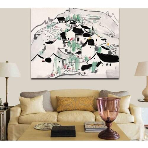 DIY colorings pictures by numbers with Wu guanzhong, jiangnan water town picture drawing Relief painting by numbers framed Home