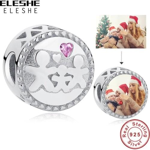 ELESHE European Love Family Charm Beads 925 Sterling Silver Customize Photo Charm Fit Original Bracelet Women Jewelry Making