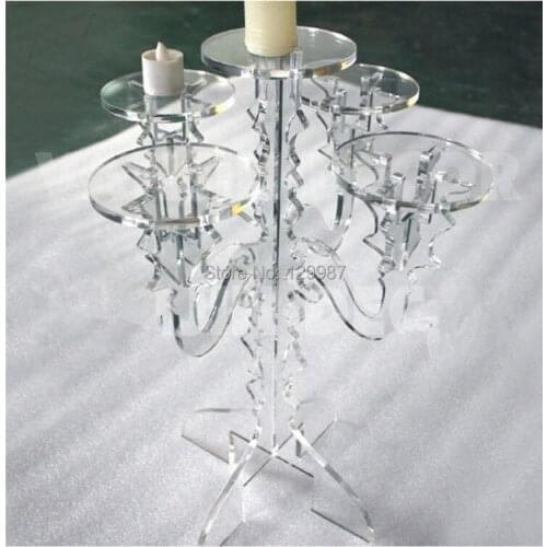 European Clear Acrylic Candle Holder ,PlexiglassTea Light Candelabra chandelier With 5 Cups For Wedding,Party,Festival ,Christma