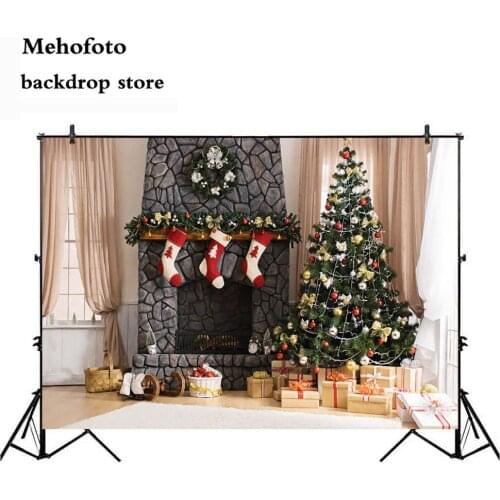 Mehofoto backdrop Christmas Tree Fireplace Background for Photo Photography present and red sock Party Decoration Supplies 141