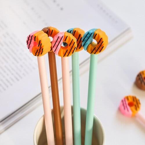 24 pcs/Lot sweet donuts gel pen 0.5mm Black color pens Wholesale Stationery items Office School supplies Material escolar FB203