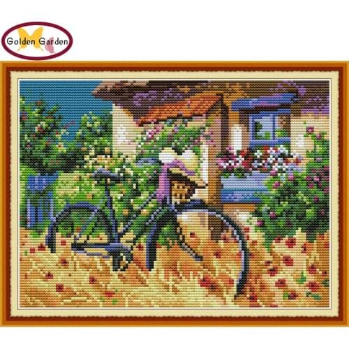 NKF Bicycle Cross Stitch Kit 11CT14CT Chinese Embroidery Needlework Set Cross Stitch Pattern for Home Decor