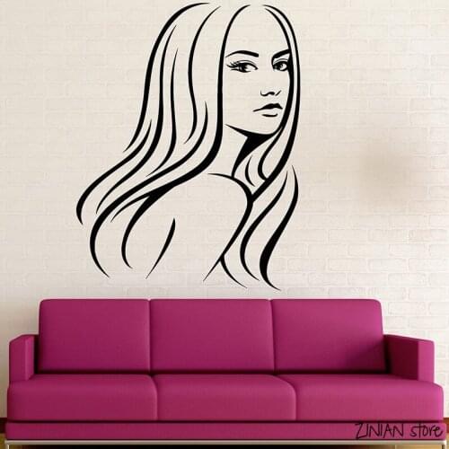 Hot Sexy Woman Wall Decals Girl Hair Beauty Spa Salon Art Mural Wall Stickers Removable Wallpaper Home Decoration Decor L027