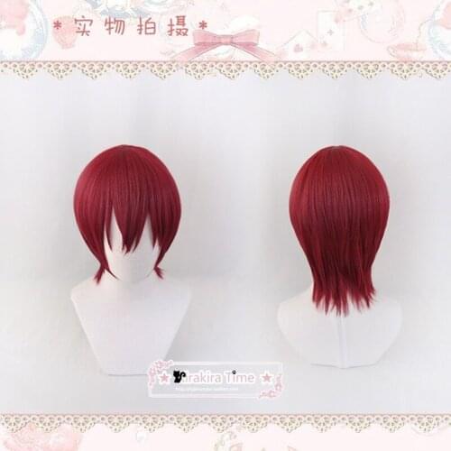 IDOLiSH7 ZOOL Toma Inumaru Dark Red Short Game Role Play Synthetic Hair Carnival Halloween Party Cosplay + Free Wig Cap